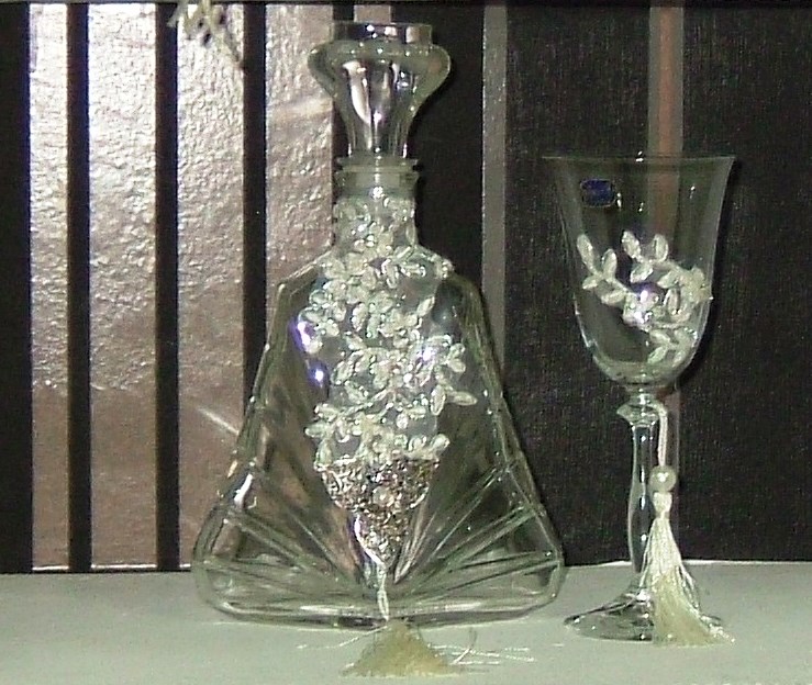 Vintage ποτήρι και καράφα γάμου
