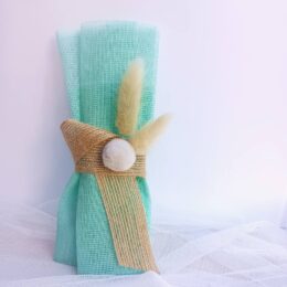 Μπομπονιέρα βάπτισης γάζα με bunny tails